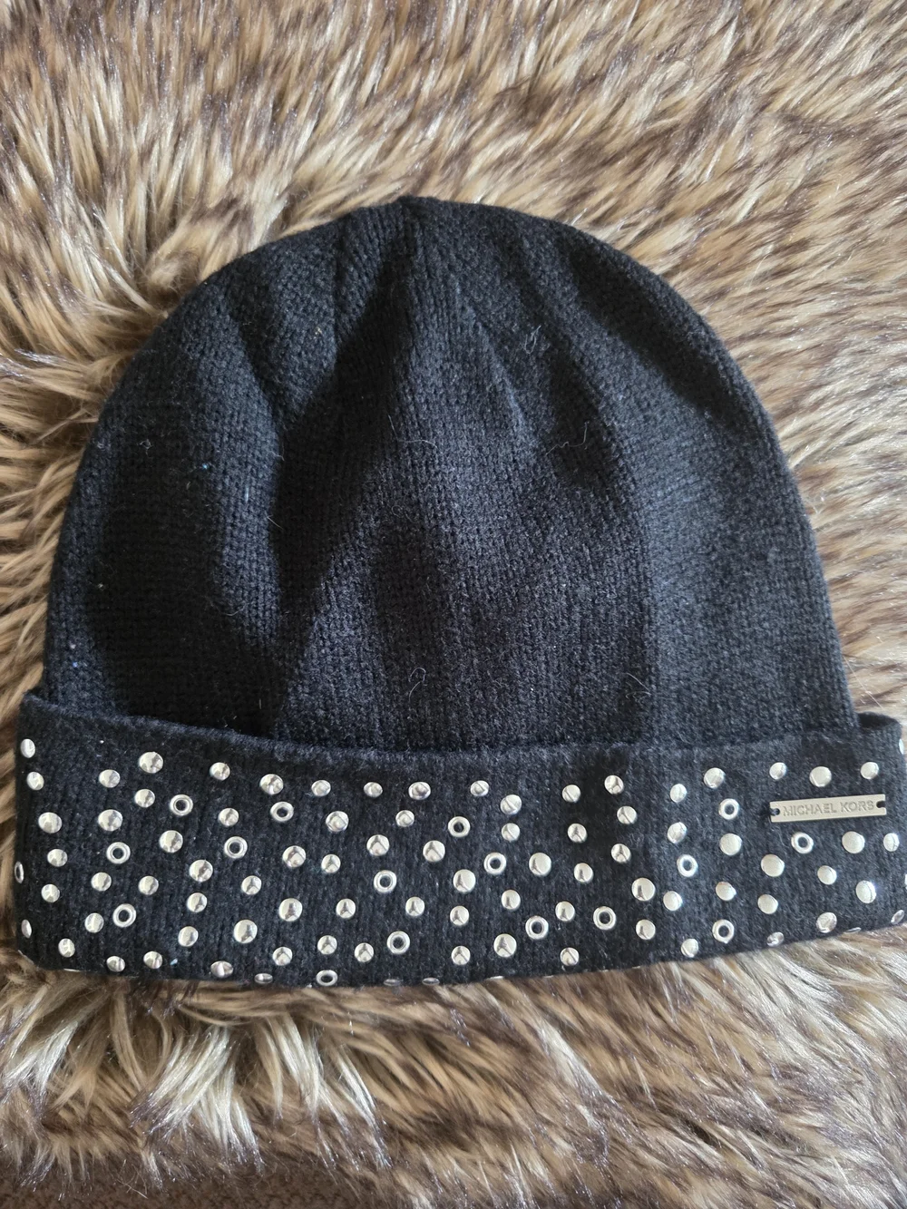 Michael Kors Black Studded Knit Beanie